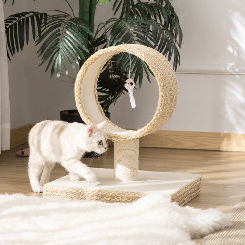 Pawhut rascador circular beige para gatos, , large Imagen numero 2
