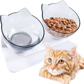 Edipets comedero doble inclinado y elevado transparente para gato