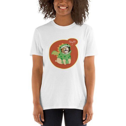 Mascochula camiseta mujer dino personalizado con tu mascota blanco thumbnail