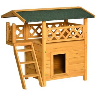 PawHut Caseta de Madera Natural para gatos