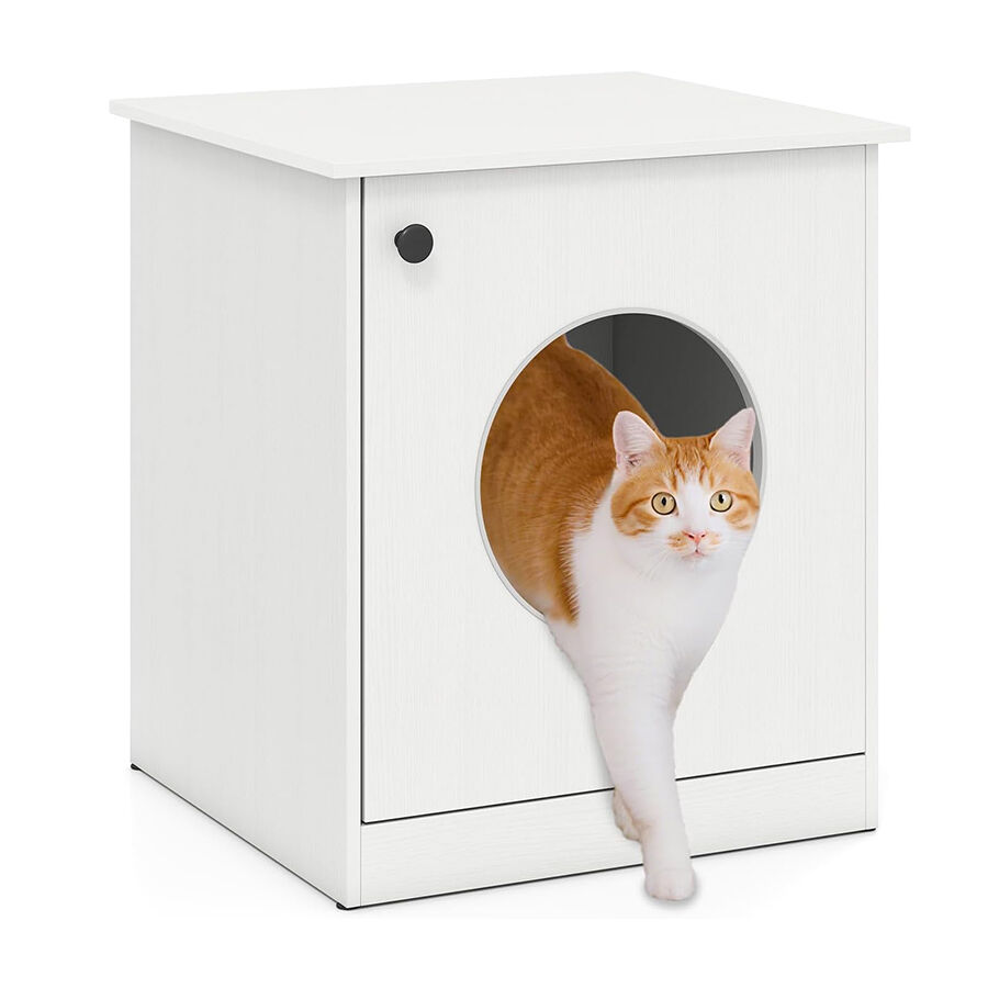 COSTWAY Caja de Arena para Gatos, Mueble para Caja de Arena Oculta para Mascotas, Gran Orificio para Gatos, Almohadillas Antideslizantes de Pie, Muebles de Madera para Salón, 51 x 47 x 57 cm