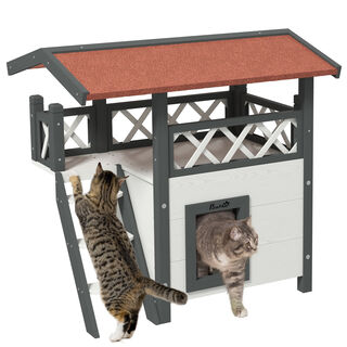 PawHut Casa de Madera con 2 Niveles para gatos