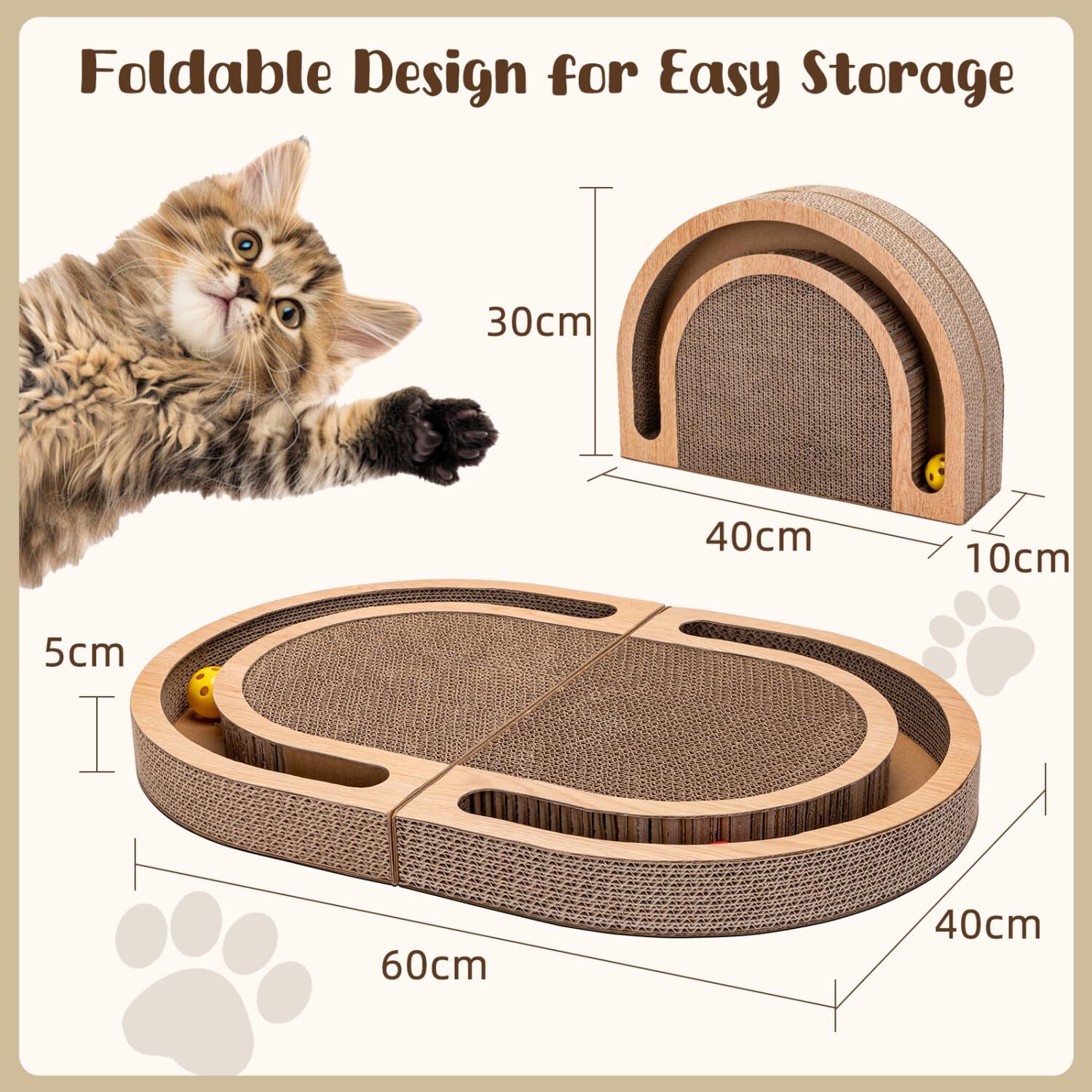 Nobleza Rascador para Gatos 2 en 1 con Juguete de Bola + Hierba Gatera - Rascador Grande 60x40x5cm para Gatos de Interior, , large Imagen numero 2