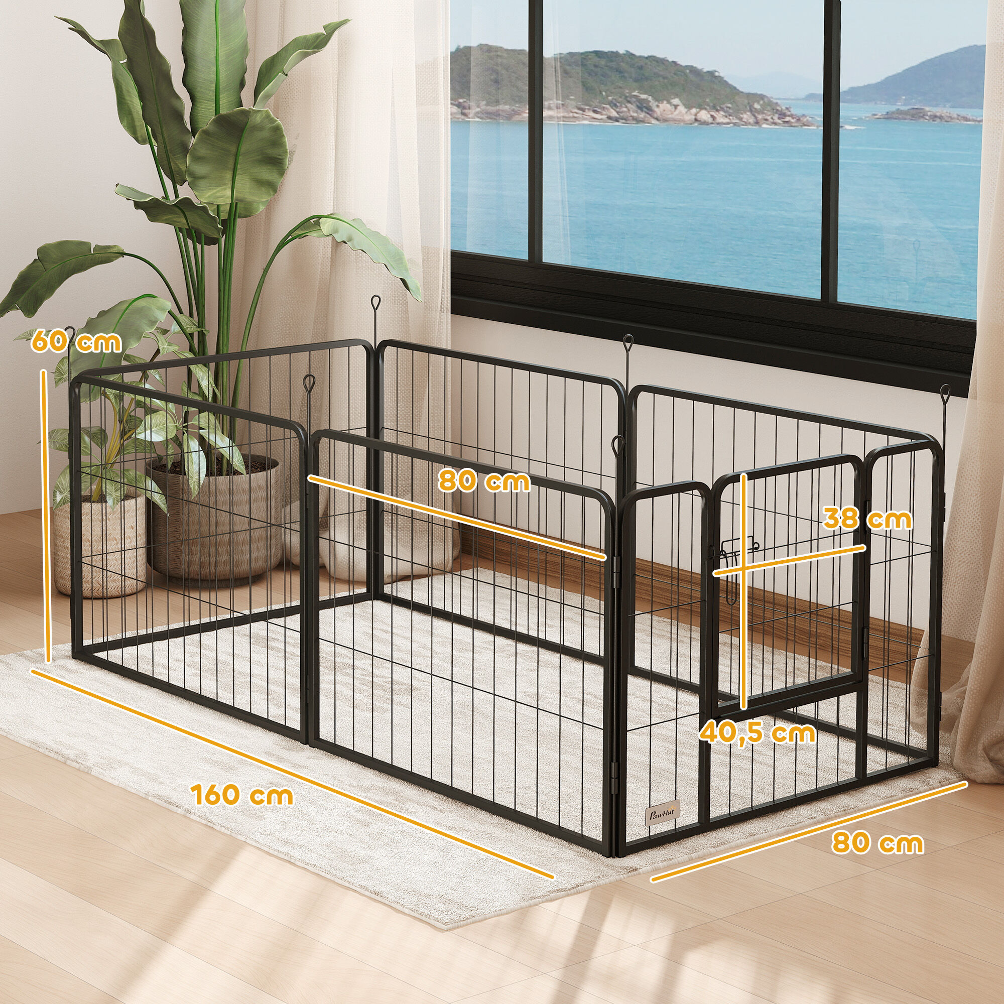 PawHut Parque para Perros de 6 Paneles de 80 cm de Altura, Vallas para Perros de Acero Plegable, con Puerta, para Interior y Exterior, Negro, , large Imagen numero 8