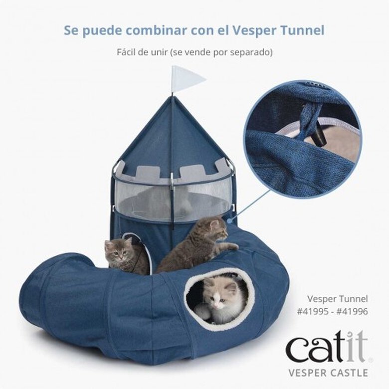Cat it vesper cama en forma de castillo plegable azul para gatos, , large image number null