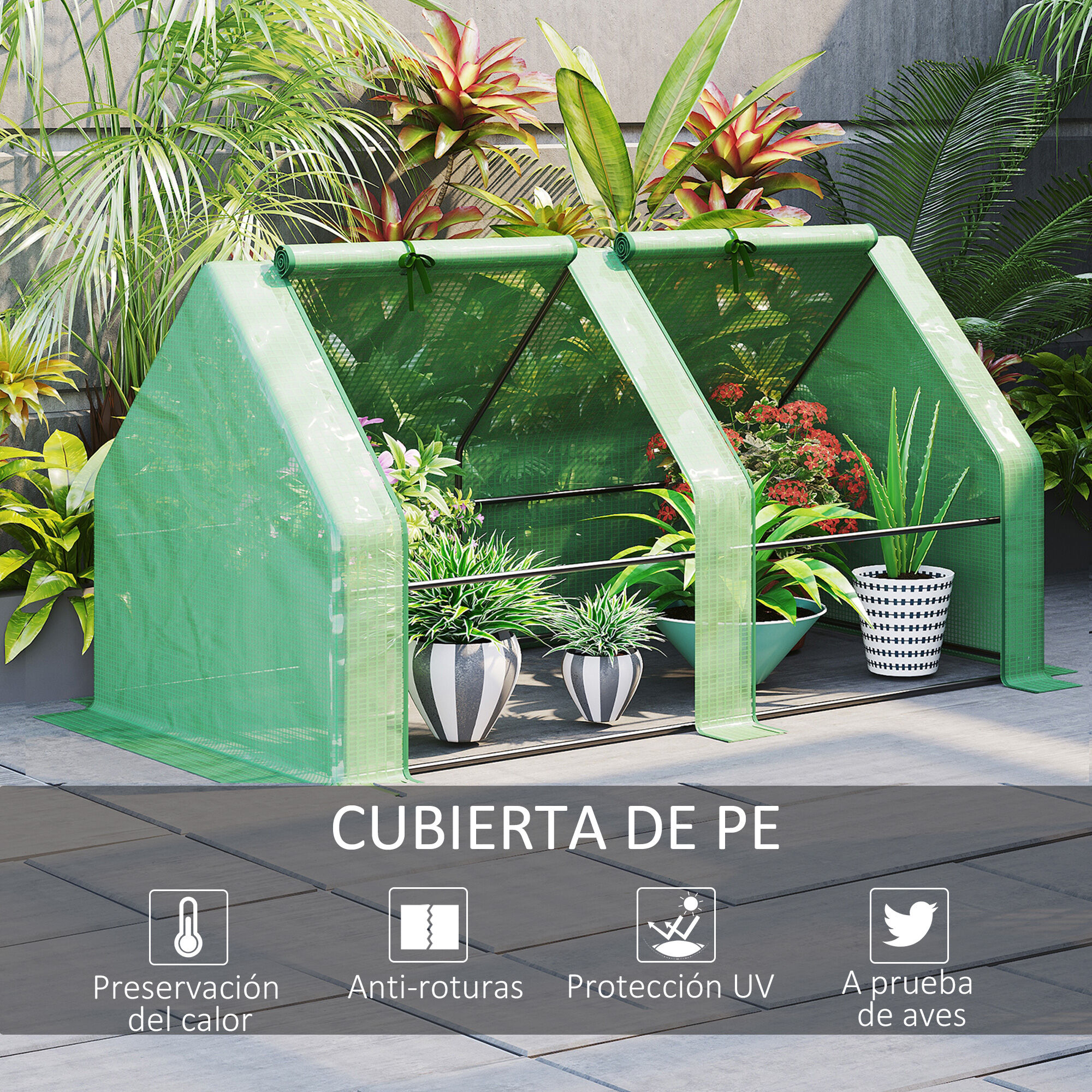 Outsunny Invernadero de Jard&iacute;n Terraza 180x90x90 cm Tipo Caseta Tubo de Acero con 2 Ventanas Enrollables Vivero Casero para Cultivo Plantas Verduras Verde, , large Imagen numero 4