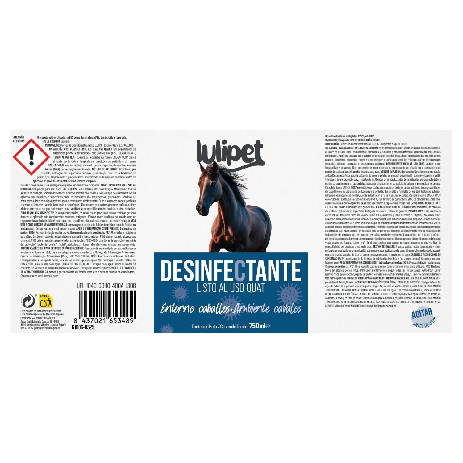 Spray Desinfectante multiusos  entorno caballos lulipet 750 ml, , large Imagen numero 2