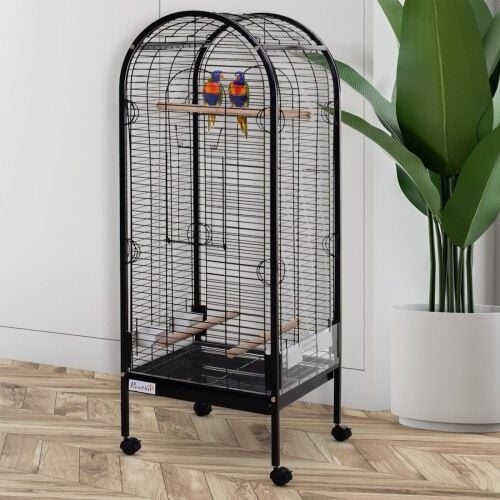 Jaula PawHut con 4 ruedas para loros color Negro/Dorado thumbnail