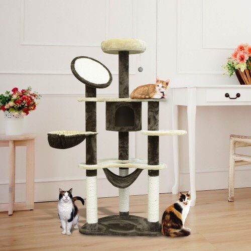 Pawhut árbol rascador de sisal crema y café para gatos thumbnail