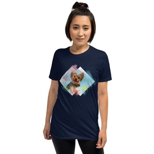 Mascochula camiseta mujer acuarela personalizada con tu macota azul marino thumbnail