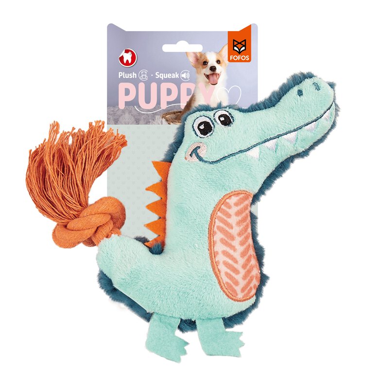 FOFOS | Peluche Cocodrilo con Sonido y Cola de Cuerda - Para Cachorros/Perros de Raza Pequeña