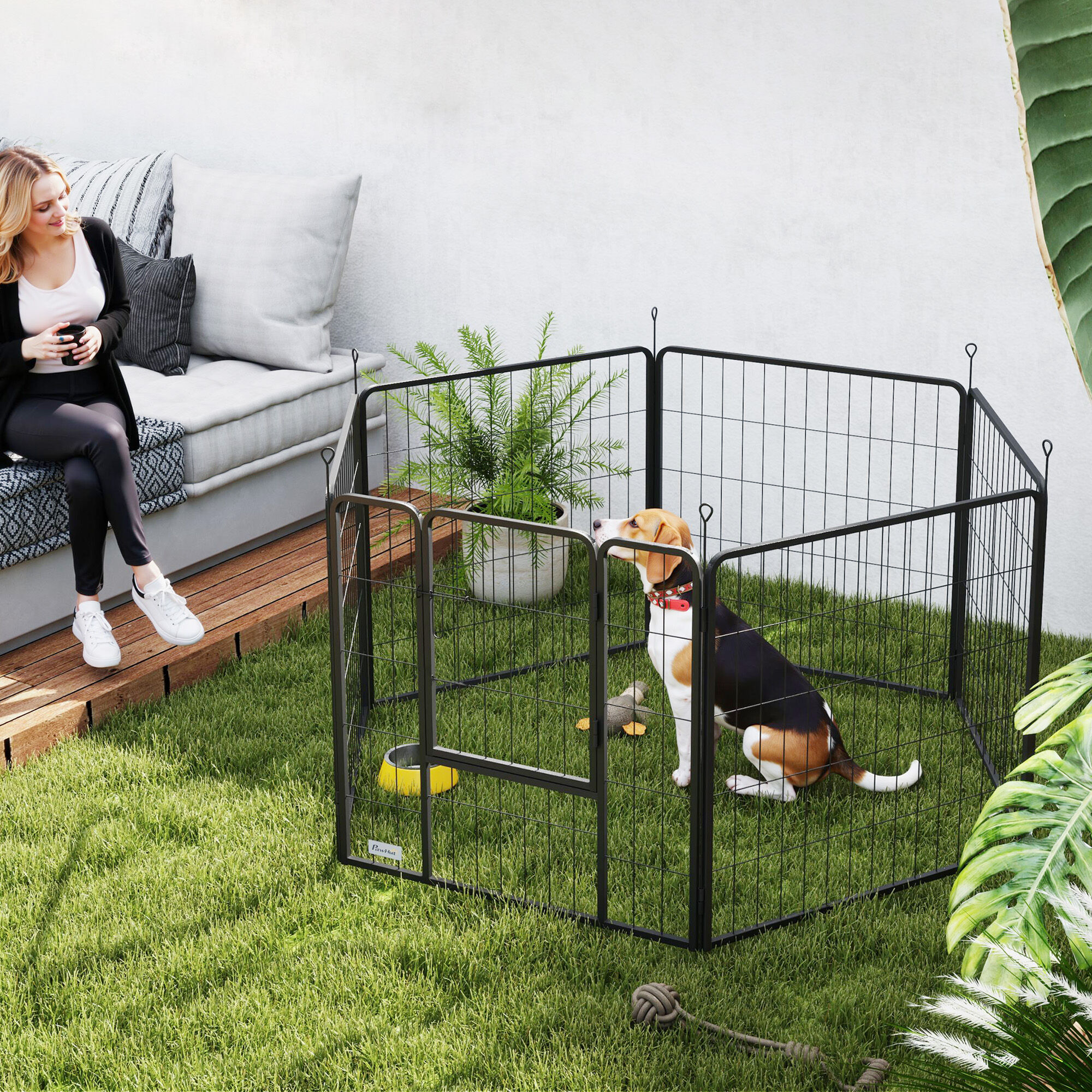 PawHut Parque para Perros de 6 Paneles de 80 cm de Altura, Vallas para Perros de Acero Plegable, con Puerta, para Interior y Exterior, Negro thumbnail