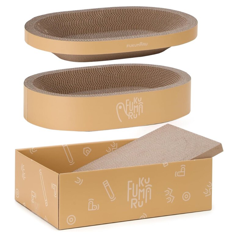 Fukumaru Set Rascador para Gatos 4 en 1 | Caja Rascadora + Camas de Cartón Ergonómicas, Cartón Corrugado Resistente, Protección de Muebles, Ideal para Gatos de Todos los Tamaños
