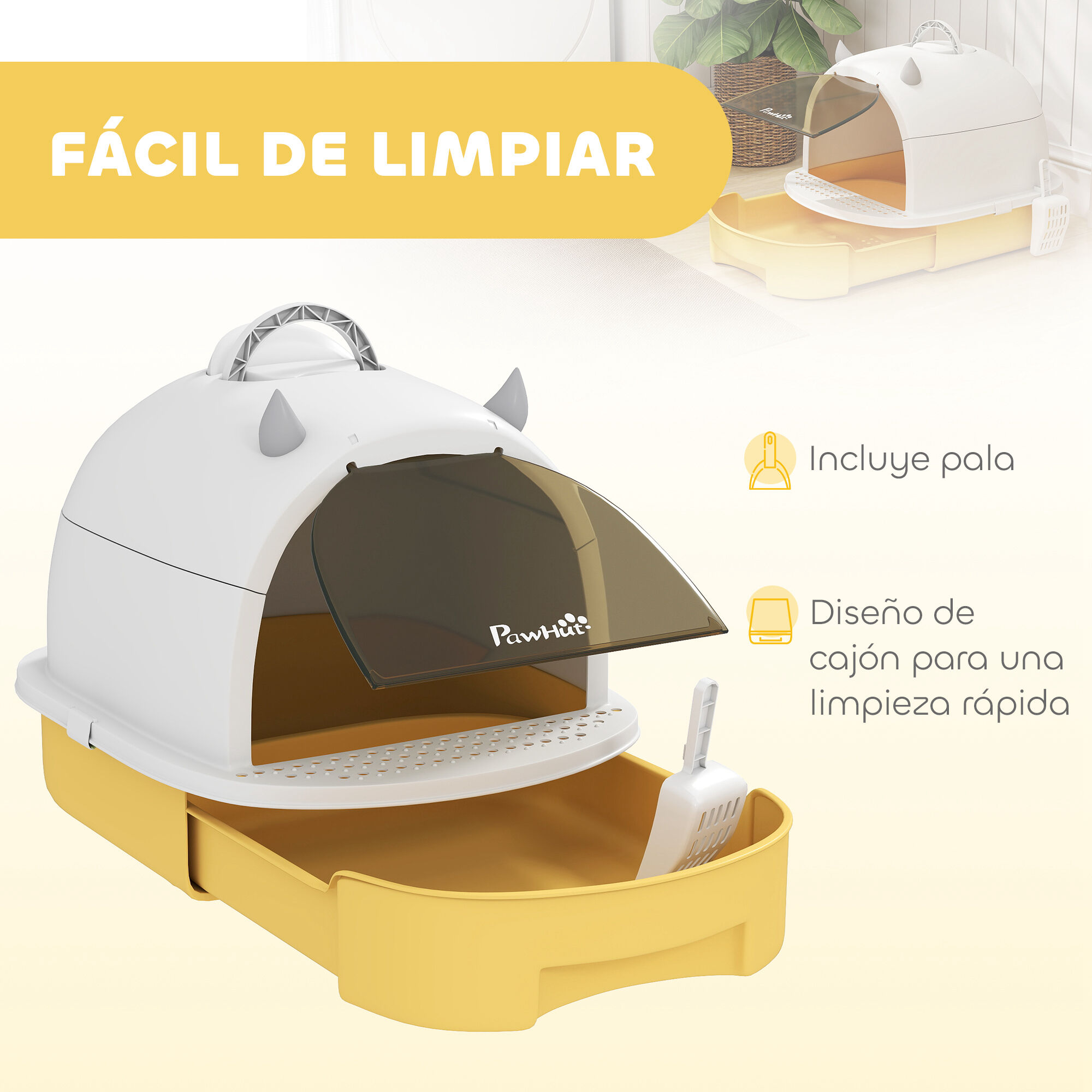 PawHut Arenero Cerrado Amarillo para gatos thumbnail