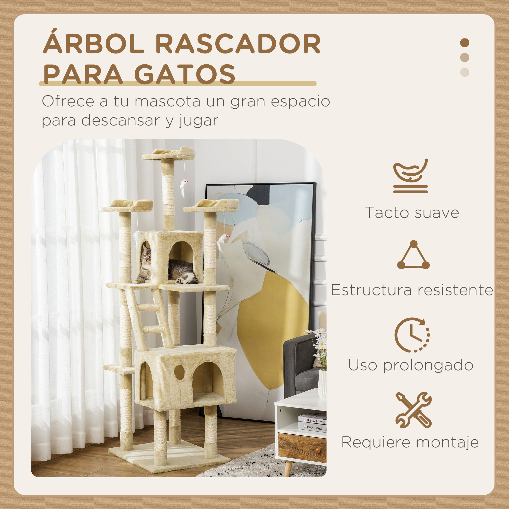 PawHut &Aacute;rbol Rascador con Cueva Gris para gatos, , large Imagen numero 4