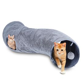 Nobleza Tunel para Gatos en Forma de S, Túnel de 2 vías para Interiores con 2 Agujeros y Bola suspendida Juguetes para Gatos, Tunel Plegable para Mascotas Juguete para Gato Conejo Hurones, L108 cm