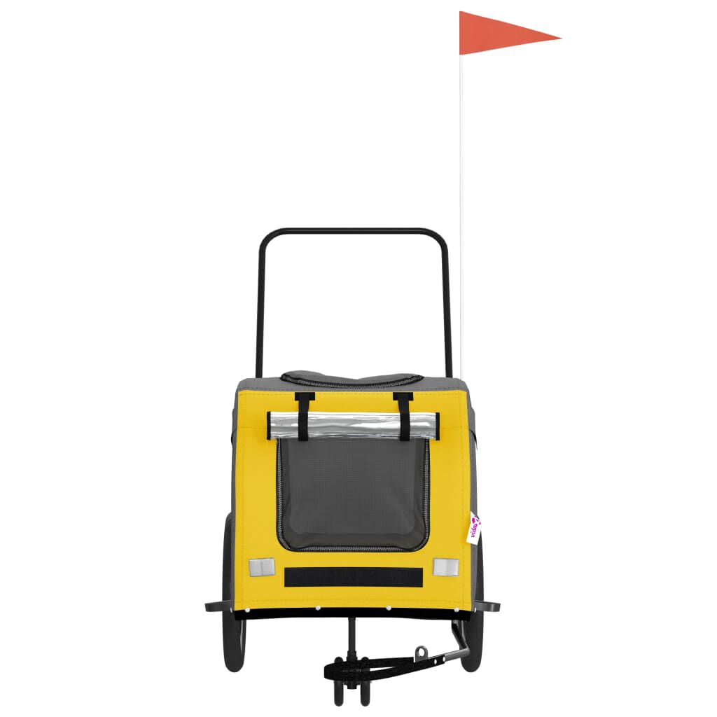 vidaXL Remolque de bicicleta mascotas hierro tela Oxford amarillo gris, , large Imagen numero 3