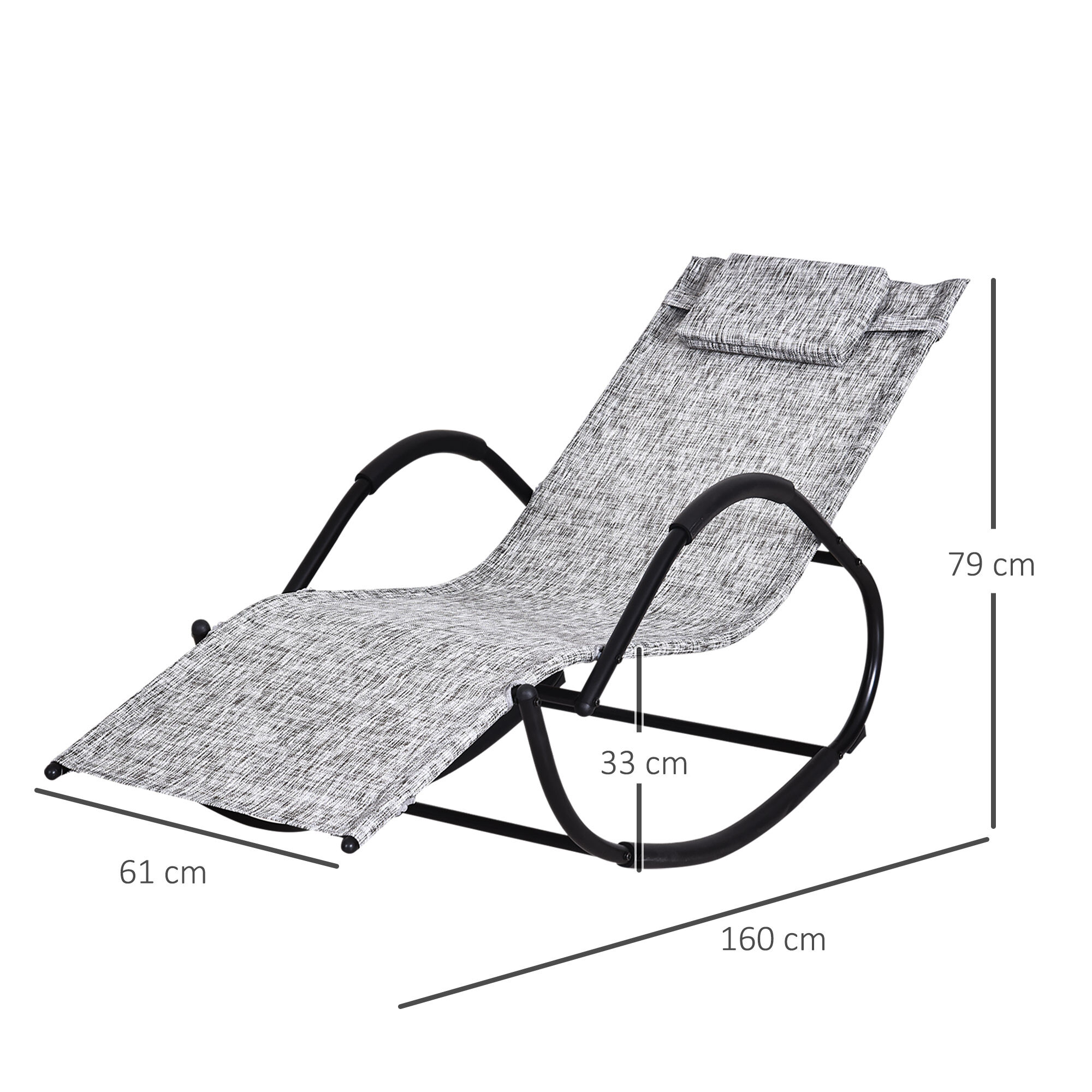 Outsunny Conjunto de 2 Mecedoras de Exterior Tumbonas Mecedoras con Reposacabezas Reposabrazos y Marco Met&aacute;lico Carga 160 kg para Jard&iacute;n Terraza 160x61x79 cm Gris, , large Imagen numero 3