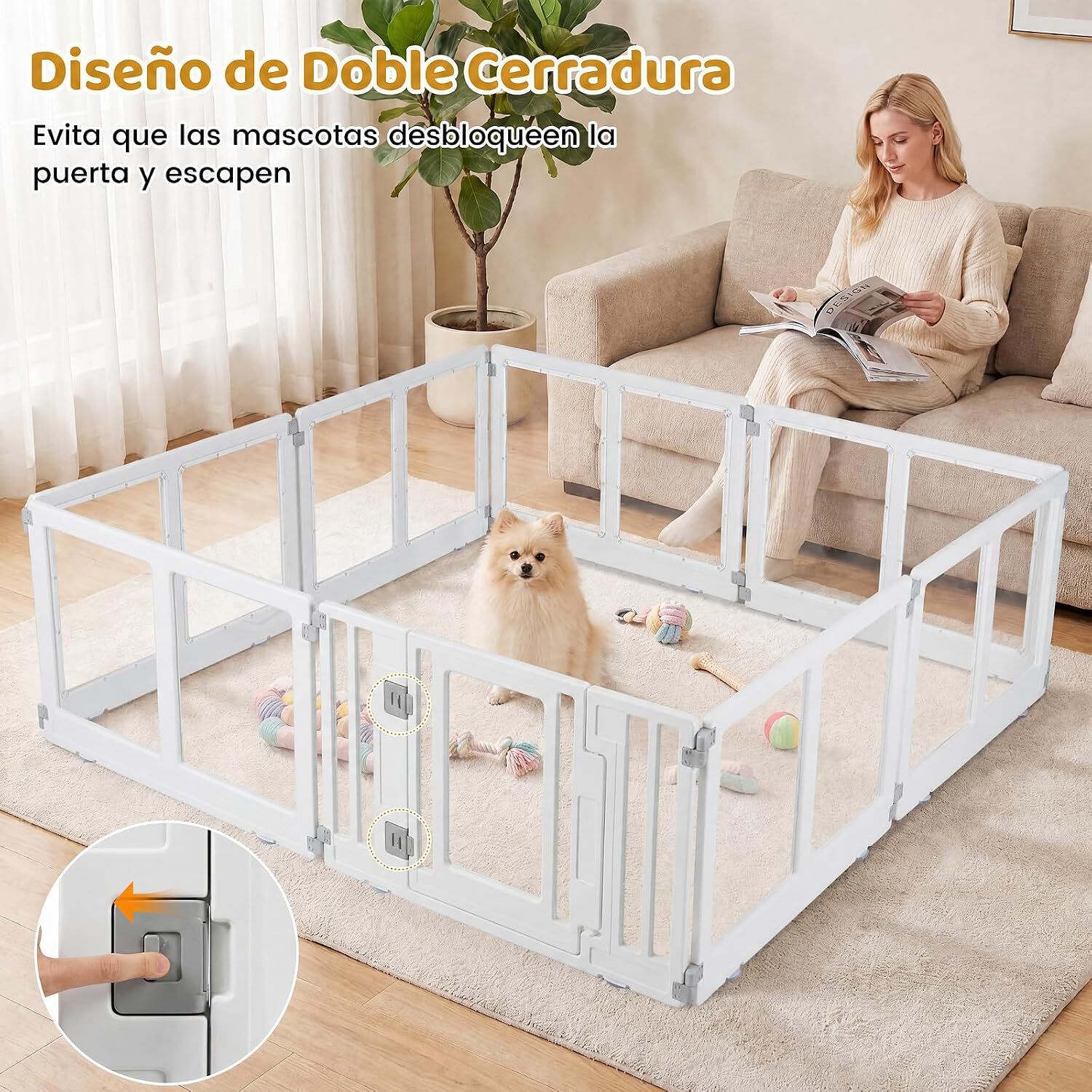 COSTWAY Parque para Cachorros Transparente con Cerradura Doble, Ventosas, F&aacute;cil Montaje, Valla de Seguridad para Perros Convertible para Interior y Exterior, 8 Paneles, , large Imagen numero 4
