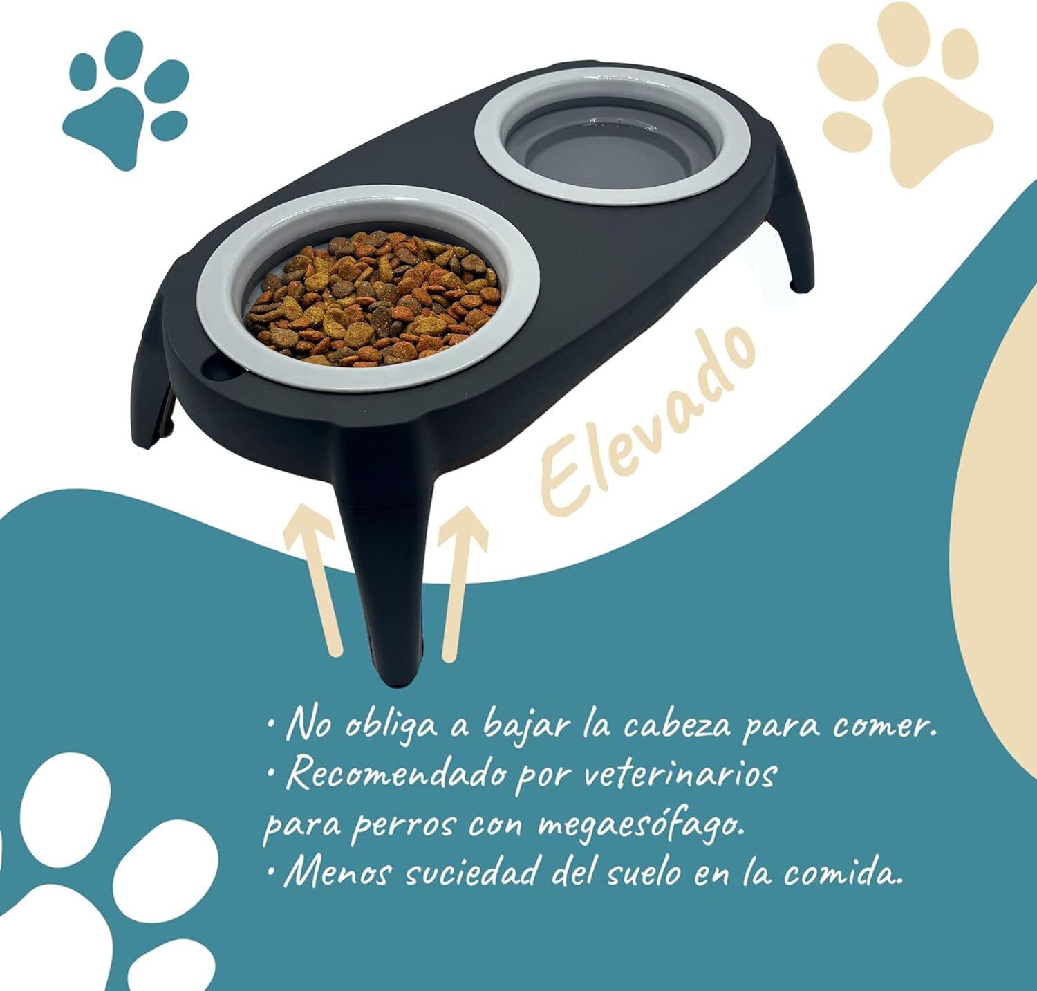 EL &Aacute;TICO PETS Comedero Perro Elevado con Bebedero Antisalpicaduras Perro. Comedero Perro Antivoracidad Desmontable, , large Imagen numero 2