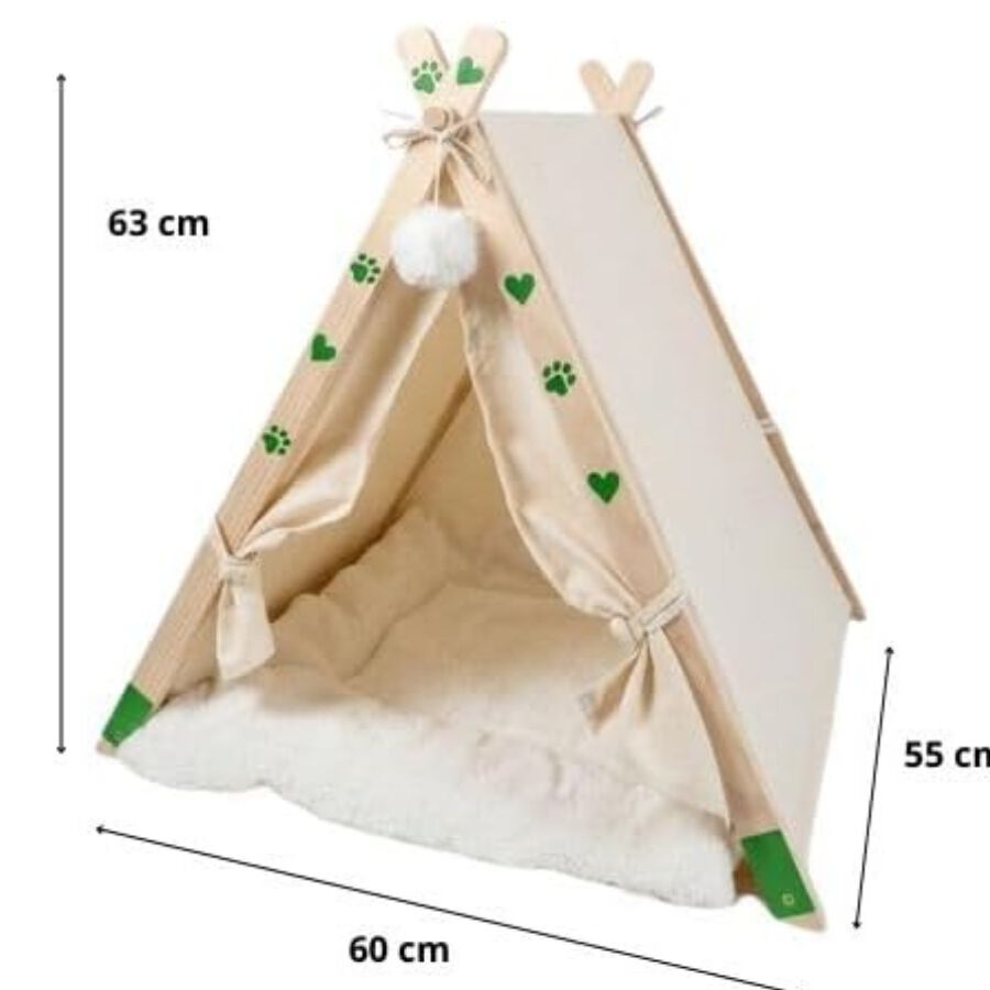 Cama Tipi Plegable para Gatos y Perros Peque&ntilde;os con Coj&iacute;n Lavable - Cueva de Madera Maciza y Lino Transpirable, Caseta de Interior Port&aacute;til y F&aacute;cil de Limpiar para Cachorros y Mascotas, , large Imagen numero 2