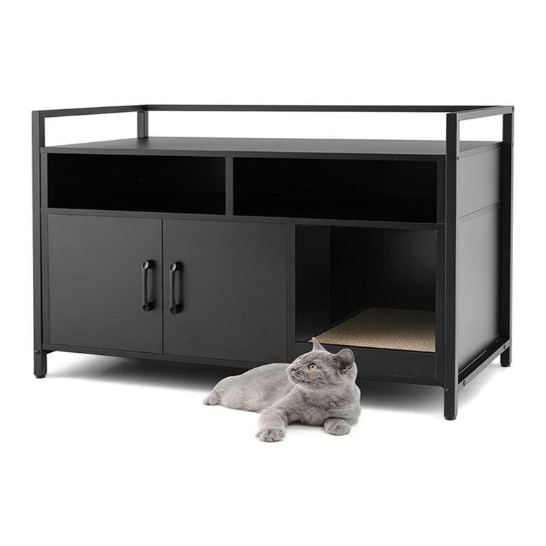 COSTWAY Mueble de Madera con estante negro para Gatos thumbnail