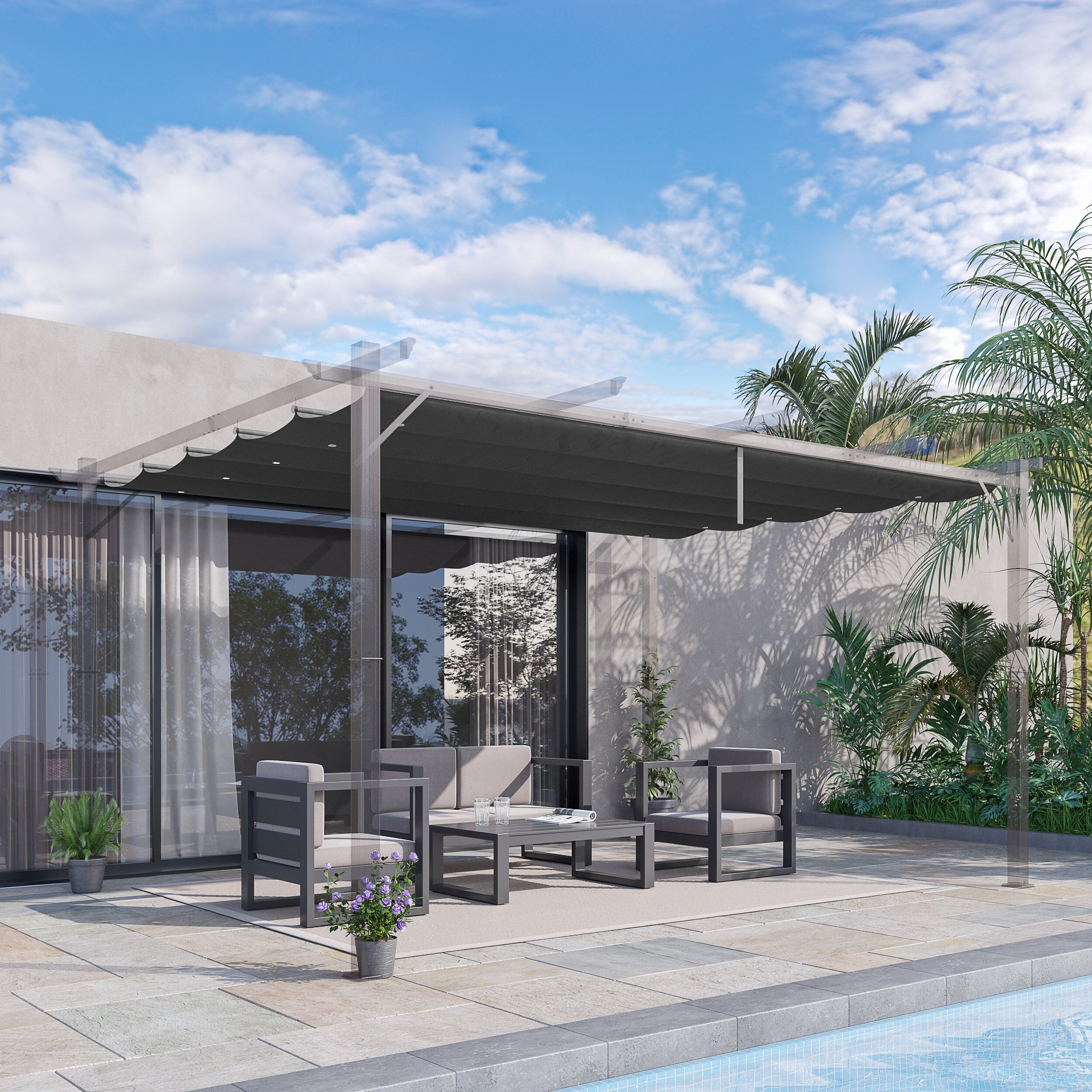 Outsunny Cubierta para P&eacute;rgola Gris Oscuro, , large Imagen numero 2