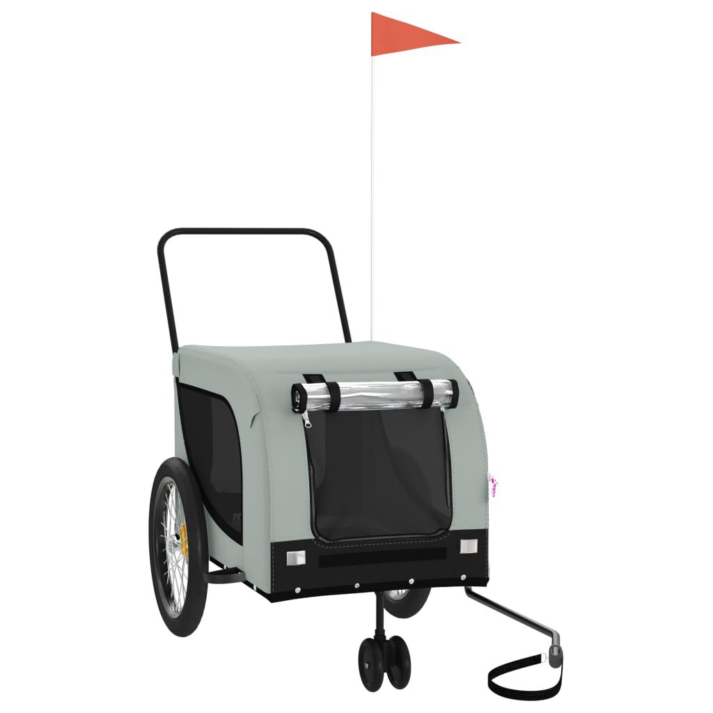 vidaXL Remolque de bicicleta para perros hierro tela Oxford gris negro, , large Imagen numero 1