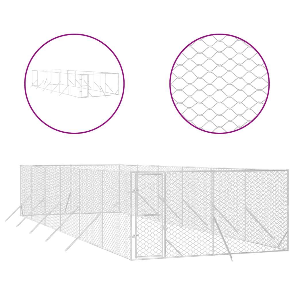 vidaXL Perrera de exterior acero galvanizado plateado 4x4x2 m, , large Imagen numero 29