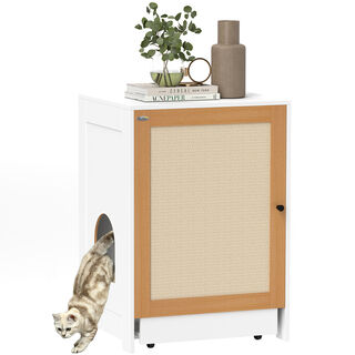 PawHut Arenero para Gatos Blanco y Roble