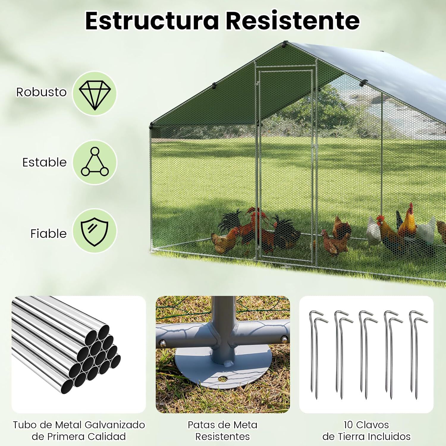 COSTWAY Gallineros Grandes XL, 3x1,7x1,9 m, Gallinero para Exterior de 5 ㎡ con Techo Oxford, Malla Hexagonal, Puerta con Cerradura y Estacas, Jaula para Gallinas, Aves, Patos, Gansos, Cero Galvanizado, , large Imagen numero 3