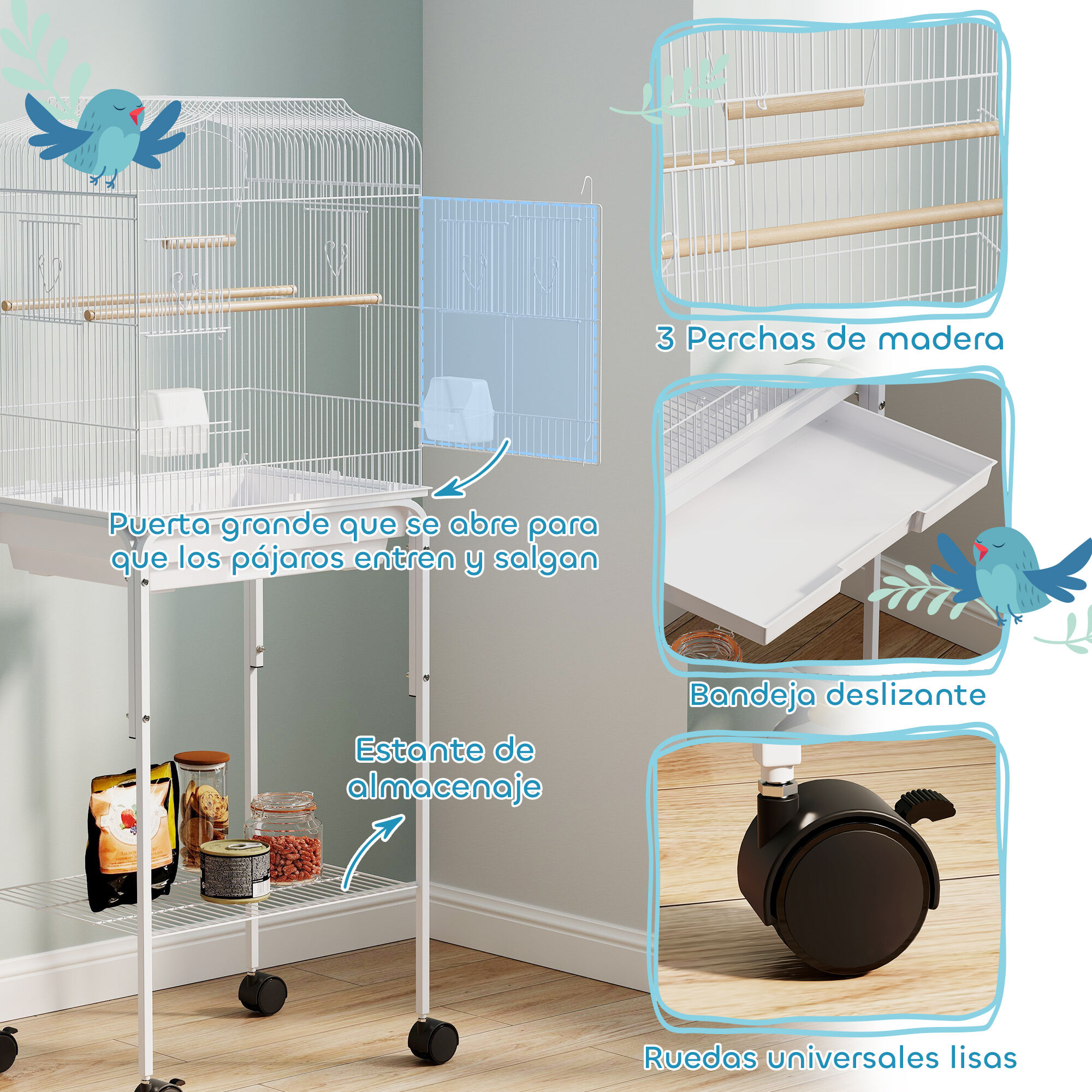PawHut Jaula para P&aacute;jaros con Ruedas, , large Imagen numero 10
