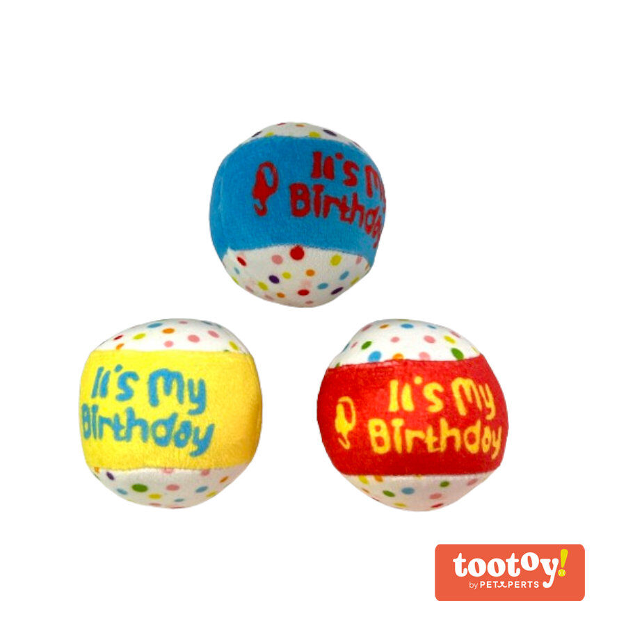 Tootoy! Comfort Happy Birthday Ball Set pelotas de tenis con sonido para perros thumbnail