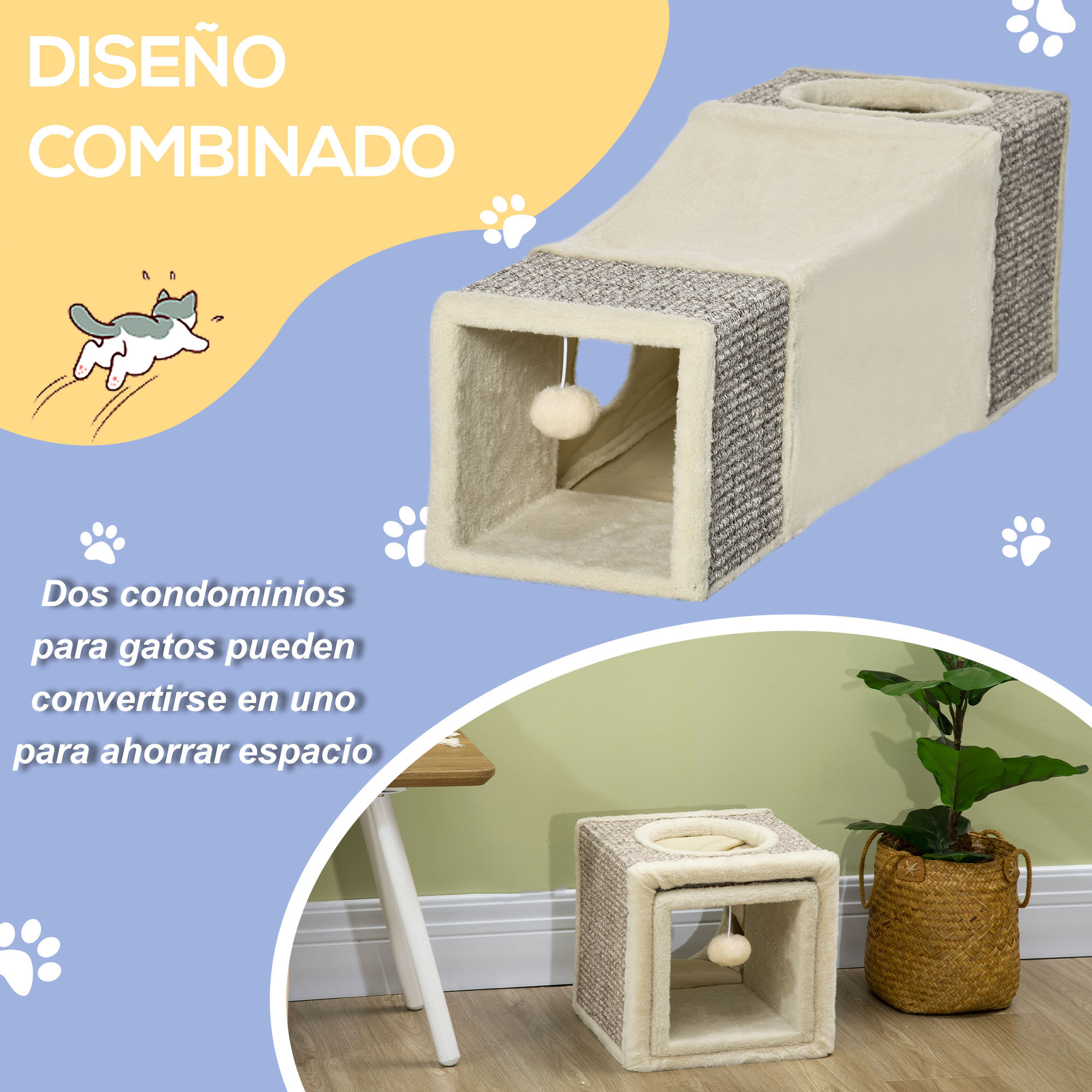 PawHut Túnel para Gatos de Interior  Plegable con Múltiples Entradas crema thumbnail