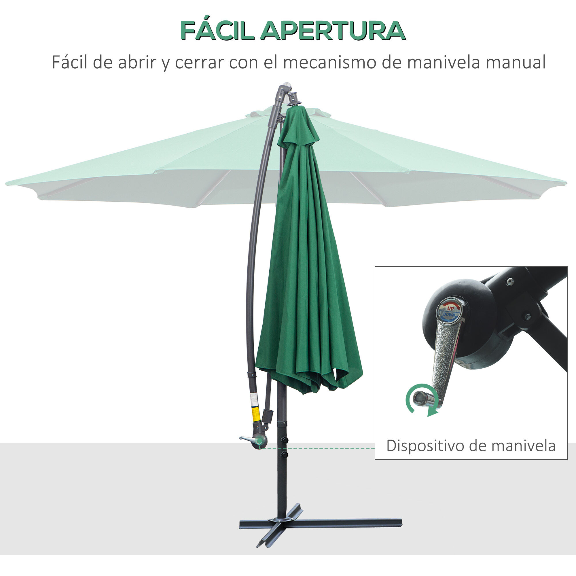 Outsunny Conjunto de Sombrilla Verde Oscuro, , large Imagen numero 4