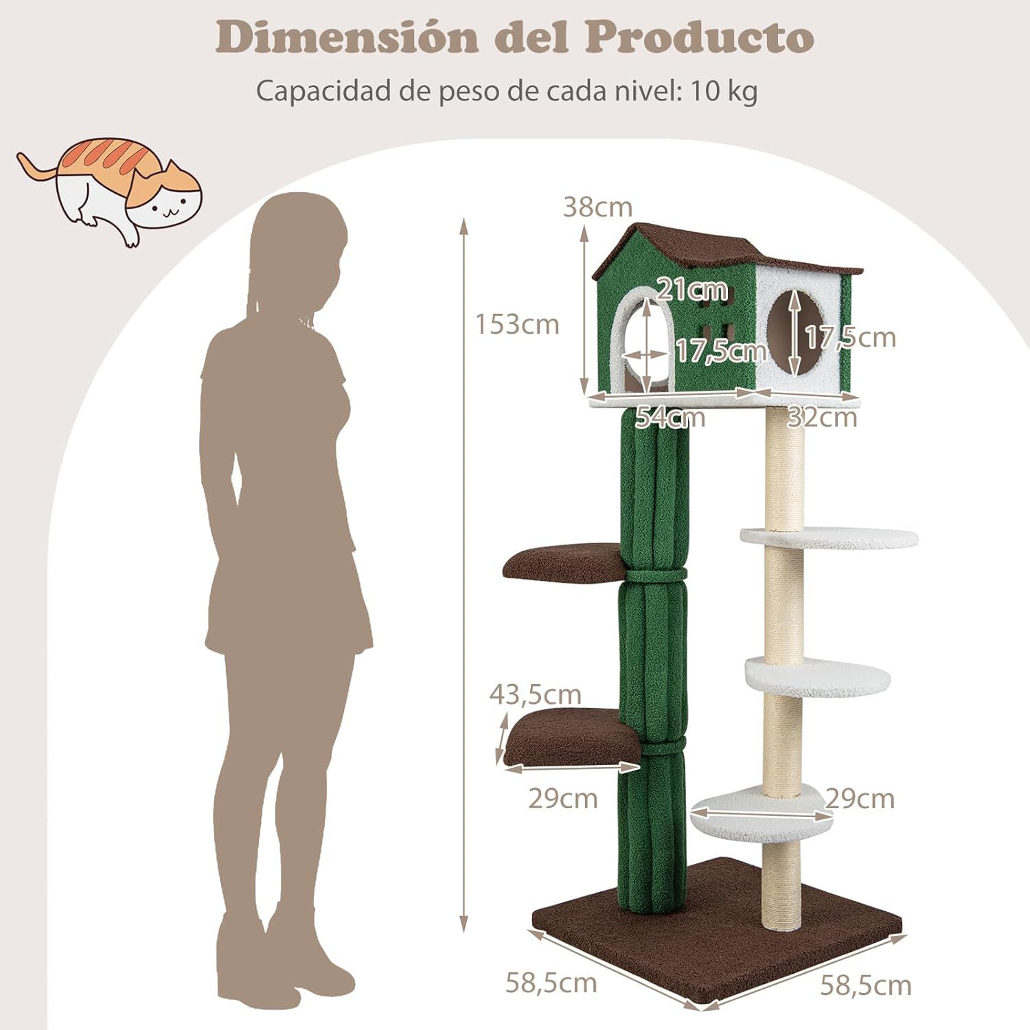 COSTWAY &Aacute;rbol Rascador para Gatos con 5 Plataformas, Altura 153 cm, Torre de Gatos con Condominio, Castillo Juego de Gato con Postes Rascadores Cubiertos de Sisal, Rascador Multinivel para Gatos, , large Imagen numero 5