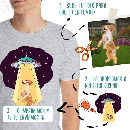 Mascochula camiseta hombre abduction personalizada con tu mascota gris thumbnail