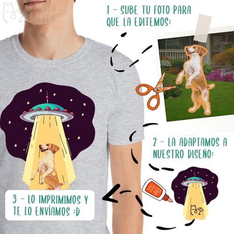 Mascochula camiseta hombre abduction personalizada con tu mascota gris, , large image number null