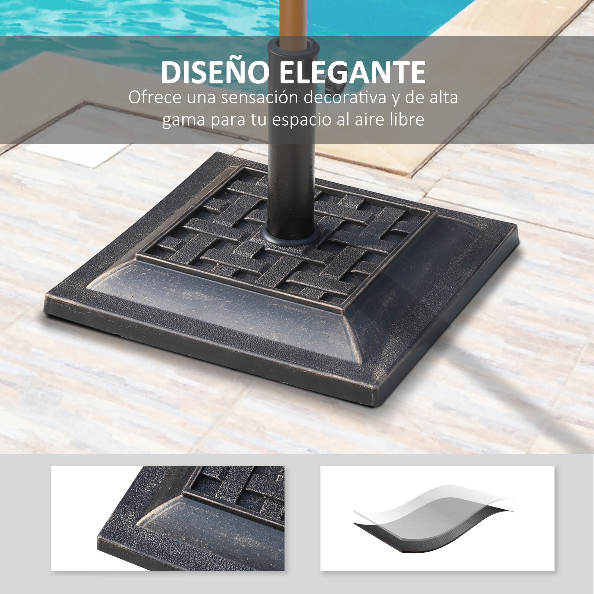 Outsunny Base para Sombrilla de Jard&iacute;n Peso Neto 9 kg Soporte de Parasol Apto para M&aacute;stil de 38mm/48mm para Terraza Patio Exterior &Oslash;44x32 cm Bronce, , large Imagen numero 4