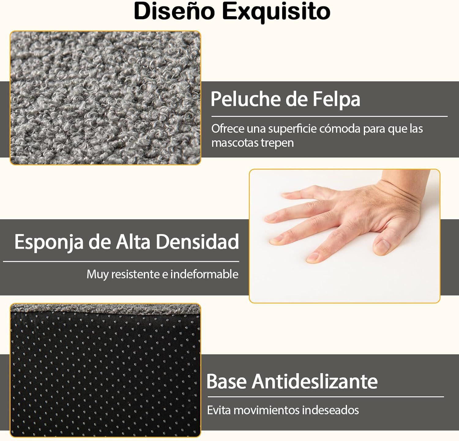 COSTWAY Escalera para Perros de 4 Pelda&ntilde;os, 60x40x40 cm, Rampa Plegable para Perros de Espuma con Fondo Antideslizante, Cubierta Extra&iacute;ble y Lavable, Escalera Mascotas para Cama y Sof&aacute;, Ligera, Gris, , large Imagen numero 4