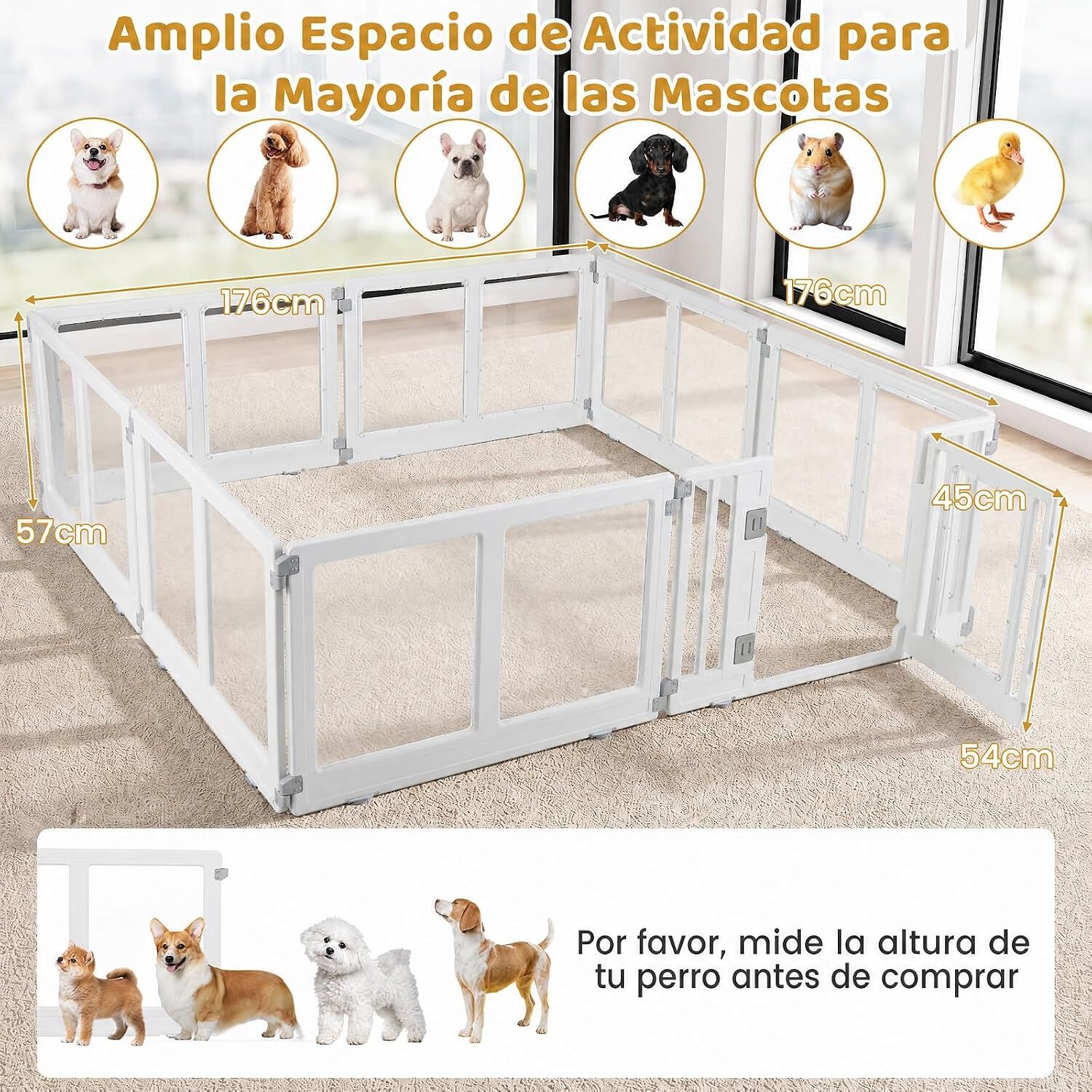 COSTWAY Parque para Cachorros Transparente con Cerradura Doble, Ventosas, F&aacute;cil Montaje, Valla de Seguridad para Perros Convertible para Interior y Exterior, 8 Paneles, , large Imagen numero 3