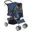 PawHut Carrito para Perros Plegable Cochecito para Mascotas Carrito para Perros Pequeños con Toldo Ajustable Cesta de Almacenaje Ventanas de Malla Portavasos y 2 Ruedas 75x45x97 cm Azul Oscuro, , large indicador imagen numero 1