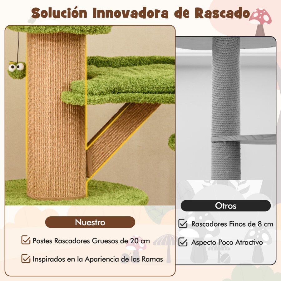 COSTWAY &Aacute;rbol para Gatos en Forma de Hongo para Interior, Torre de 148 CM con 2 Condos, Perchero de Cuero, Pelotas, Postes de Sisal, Cueva Oculta, Cojines Desmontables, Centro de Actividades para Gatitos, , large Imagen numero 3