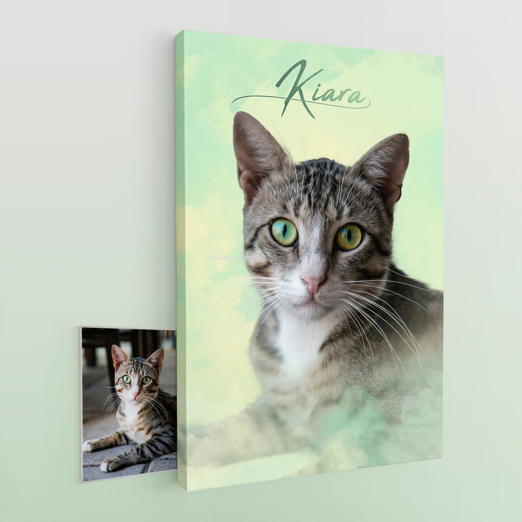 Pet Story Retrato Personalizado de Mascota Lienzo Cloud Green