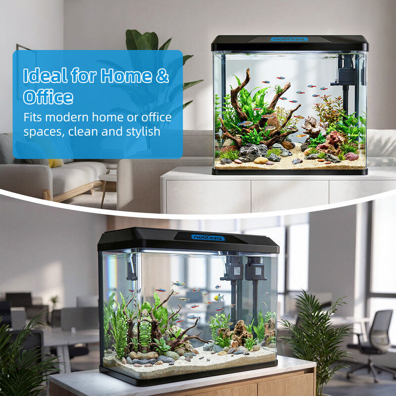 Nobleza - Acuario de Cristal 54L con Iluminaci&oacute;n LED y Filtro Interno, Pecera con Tapa para Peces, Dise&ntilde;o de Vidrio Curvo, Negro, , large Imagen numero 5