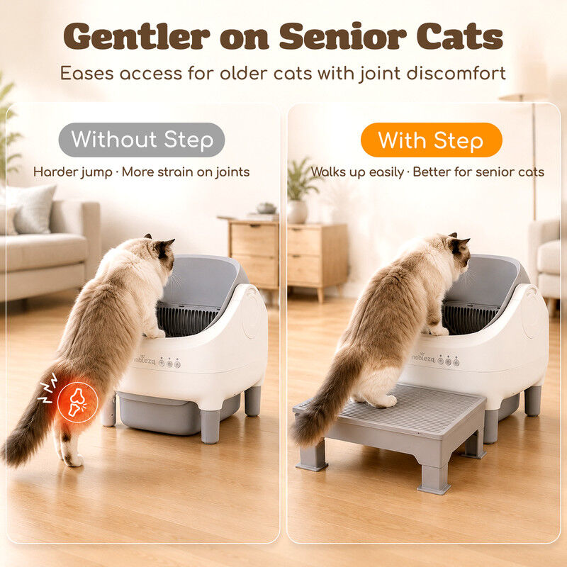 Nobleza Escal&oacute;n para Arenero de Gatos con Alfombrilla Atrapa Arena &ndash; Plataforma Antideslizante de Doble Capa, Rampa Elevada con Altura Ajustable (9 y 16 cm) para Caja de Arena Autom&aacute;tica, Ideal para Gatos Mayores y Gatitos, 45 &times; 32 cm, , large Imagen numero 4