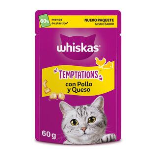 Whiskas Temptations Snacks Pollo y Queso para Gatos