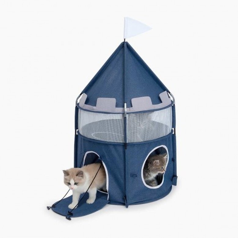 Cat it vesper cama en forma de castillo plegable azul para gatos, , large image number null