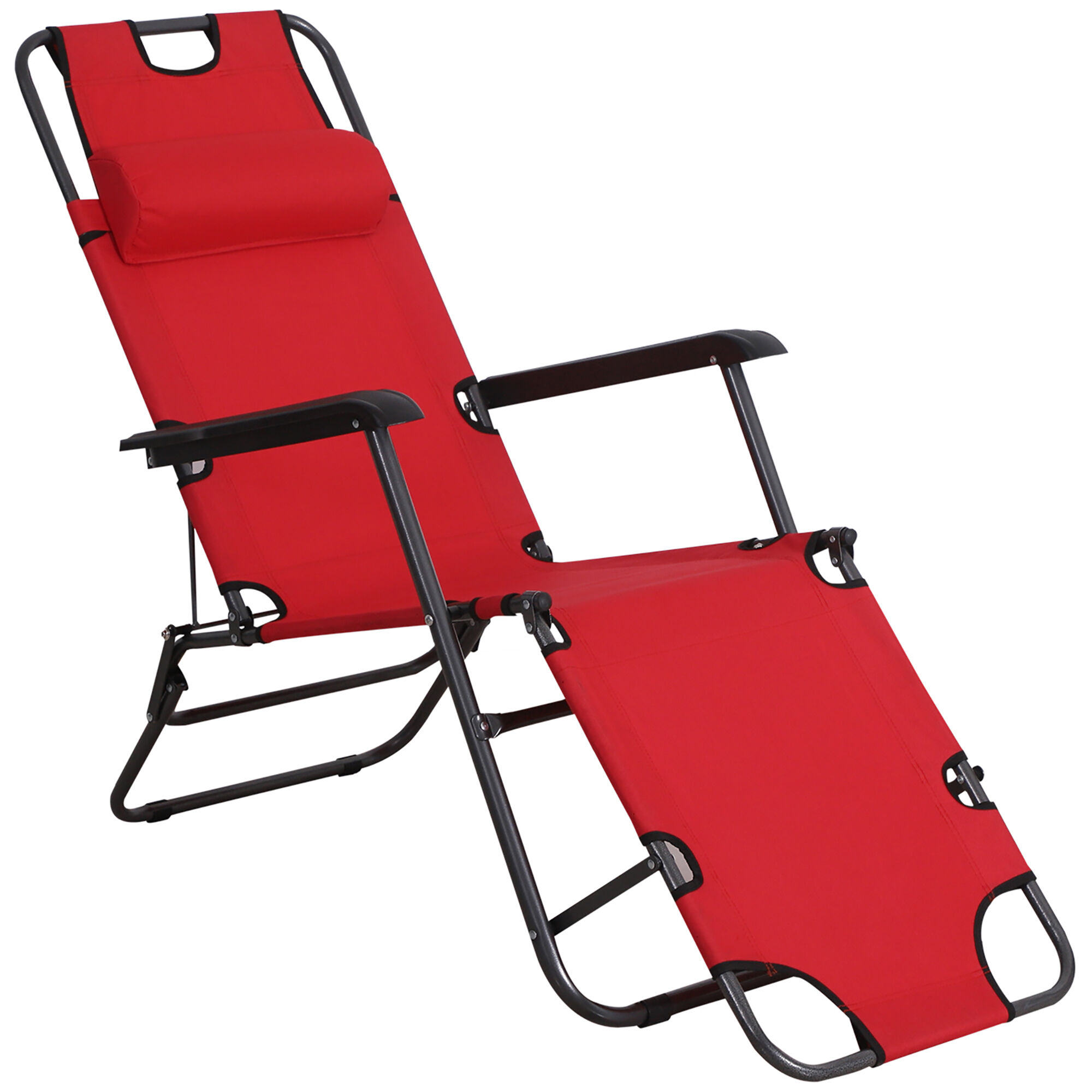 Outsunny Tumbona Reclinable y Plegable Silla de Playa Tumbona Relax Plegable con Respaldo Ajustable Reposabrazos Almohada y Reposapi&eacute;s para Jard&iacute;n Balc&oacute;n Carga 136 kg 135x60x89 cm Rojo, , large Imagen numero 1