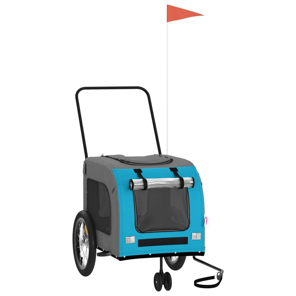 vidaXL Remolque de bicicleta mascotas hierro tela Oxford azul gris, , large Imagen numero 1